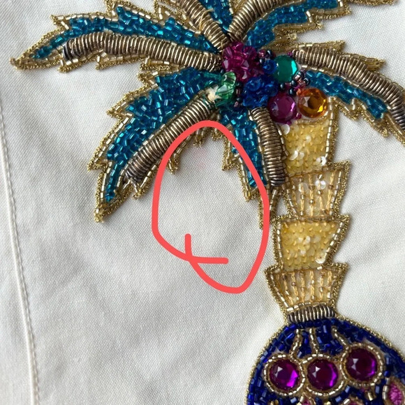 Vintage Louis Feraud Set Ivory Linen Blend Palm Tree Beaded Accent Blazer - Picture 15 of 16